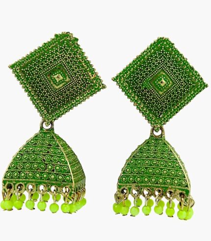 Parrot green square bell earring