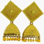 Yellow square bell Kundan earring