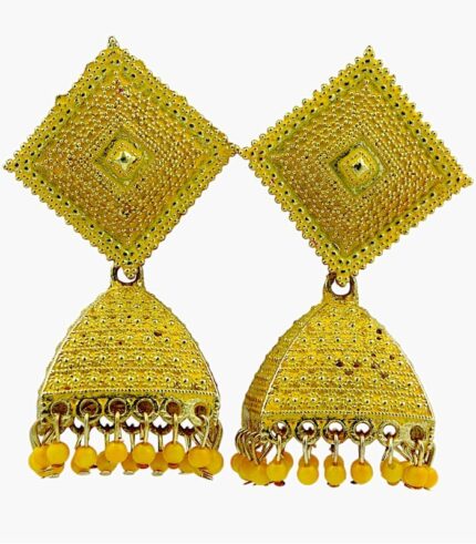 Yellow square bell Kundan earring