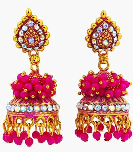 Pink Color Pearl kundan earring