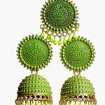 Parrot green kundan  bell earring with Mang tikka