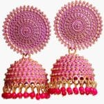 Pink Kundan bell Jhumka earrings