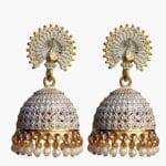 White Metal Peacock Jhumka Earrings