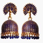 Blue Gold Plated Peacock Jhumka Earrings