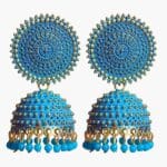 Blue Kundan bell Jhumka earrings
