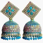 Blue Kundan bell Jhumka earrings