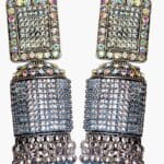Black toned studded square dome shape jhumka earrings