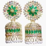 Green Gemstone Kundan Jhumka Earrings