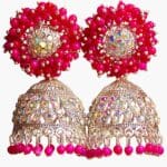 Pink color pearl Kundan Jhumka