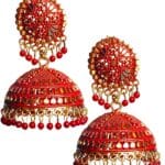 Red Kundan pearl bell Jhumka earrings