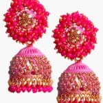 Pink color Moti Kundan Jhumka