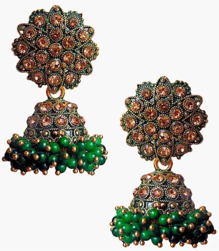 Green Moti Studded Gold Platted Jhumka