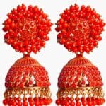 Orange color Moti Kundan Jhumka
