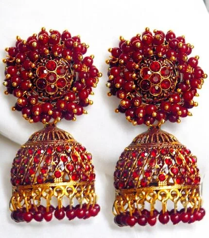 orange color pearl Kundan Jhumka