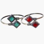 Silver Plated Gemstone Bracelet (Red/cyan)