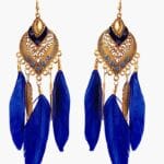 Boho Chic Royal Blue Feather Earrings