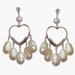 Sparkling Heart Pearl Dangle Earrings