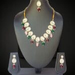 Gold-Plated Kundan Necklace Set with Multicolor Beads
