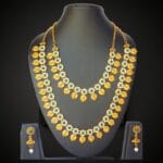 Traditional Gold-Plated Temple Necklace Set with Lakshmi Coins & Pearl Drops