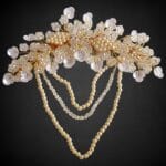 Golden Pearl Floral Hair Drape – Handcrafted Bridal Headpiece