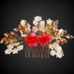 Elegant Red Floral Crystal Hair Comb