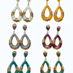 Gold Marble Textured Drop Statement Earrings for Women