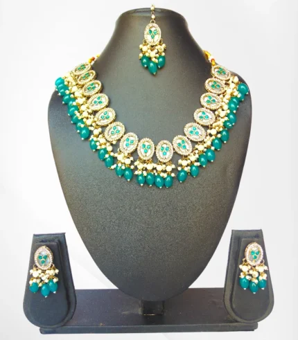 Green Beaded Kundan  Set with Designer Earrings