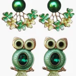 Green Pearl & Owl Earring Combo