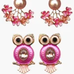 Pink Pearl & Owl Earring Combo