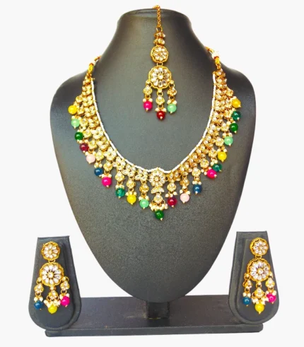 Multicolor Navratna Beaded Kundan  Set with  Earrings